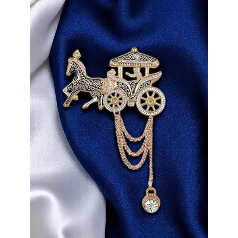 ADORN Men Stone-Studded Horse Chariot Shaped Layered Chain Brooch