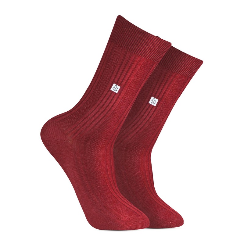 Bonjour Men Maroon Patterned Ribbed Calf Length Socks