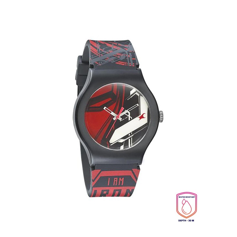Fastrack Unisex Black & Red Dial & Straps Iron Man Print Analogue Watch 9915PP88