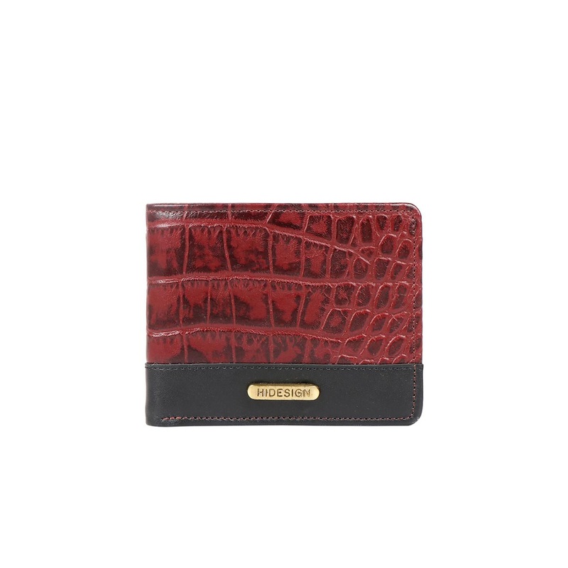 Hidesign Men Red & Black Croc Textured & Colourblcoked Two Fold Leather Wallet