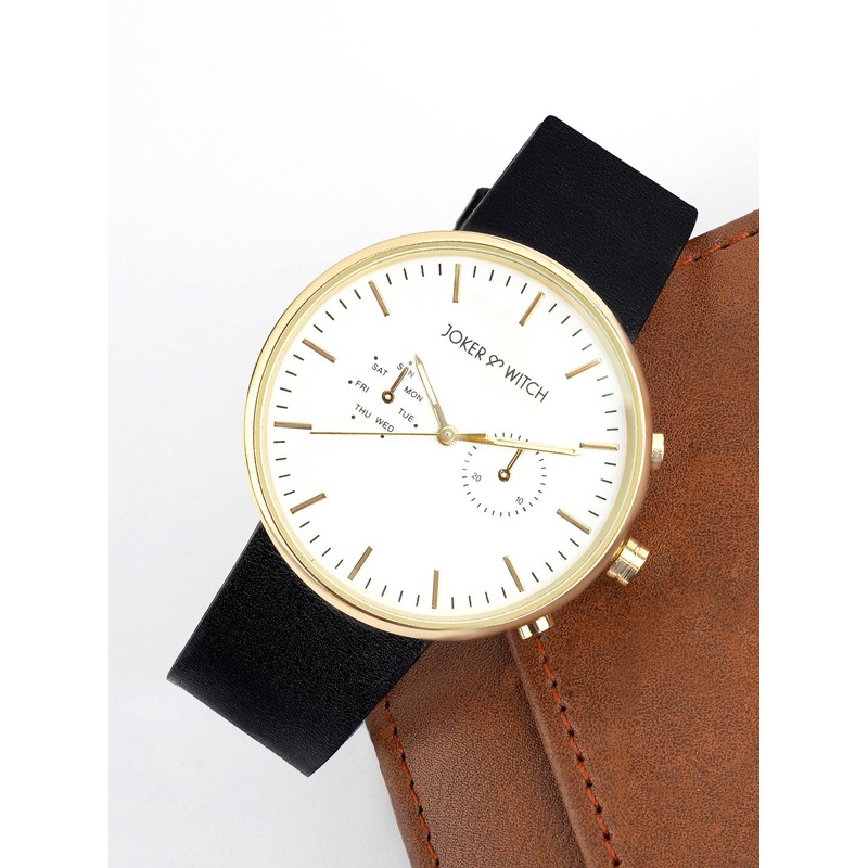 JOKER & WITCH Men White Dial & Black Leather Straps Analogue Watch