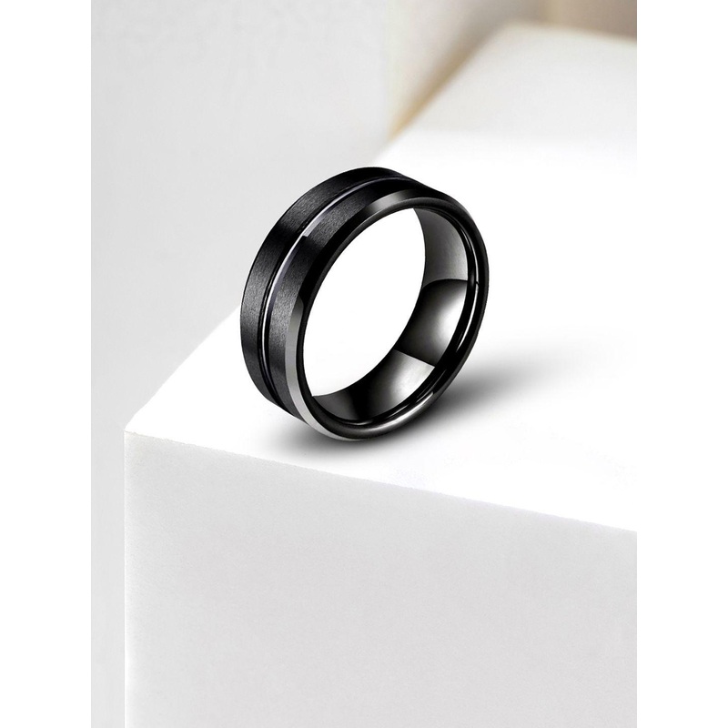Peora Men Tungsten Grooved Centre Polished Band Ring