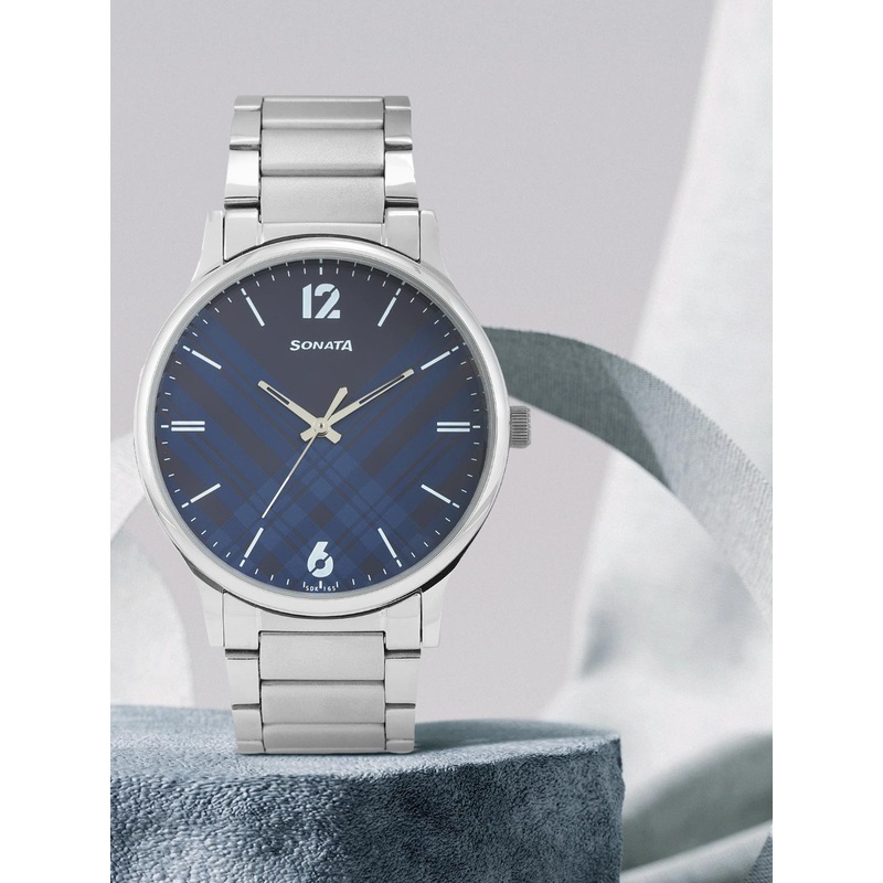 Sonata Men Blue & Black Printed Analogue Watch NN77105SM01W