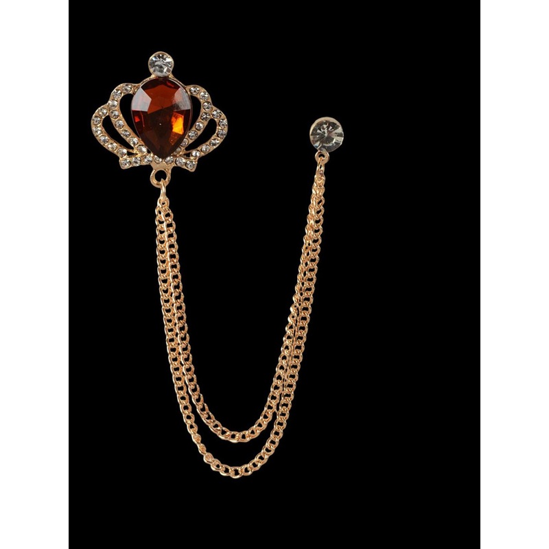 Curren Gold-Plated Artificial Stone Studded Crown Shape Brooch