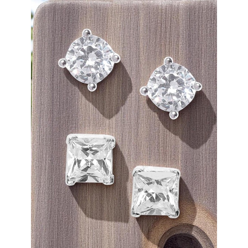 fabula Men Set of 2 Cubic Zirconia Studded Round & Square Shaped Studs