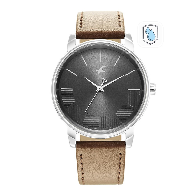 Fastrack Men Black Brass Dial & Brown Leather Straps Analogue Watch- 3291SL01