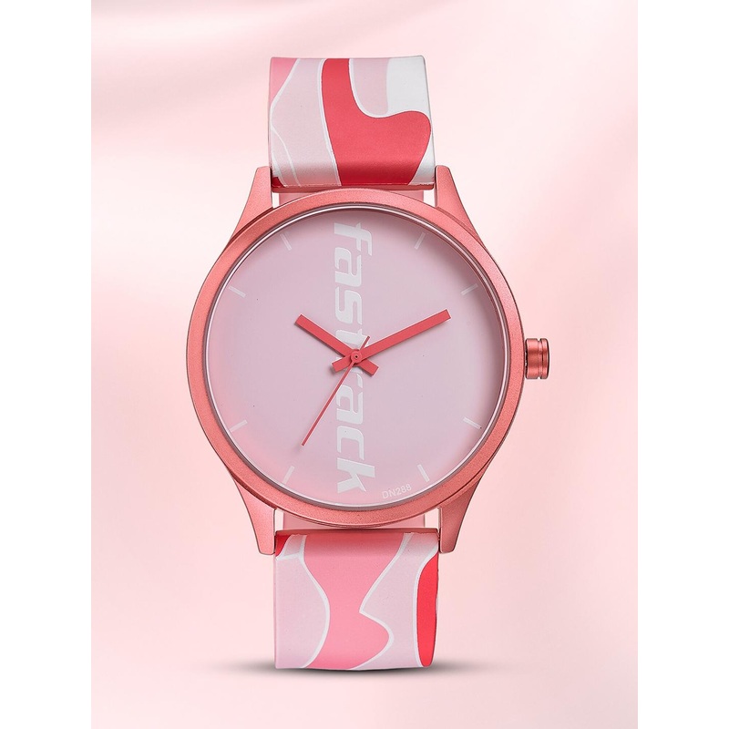 Fastrack Unisex Pink Aluminium Printed Dial & Pink Straps Analogue Watch