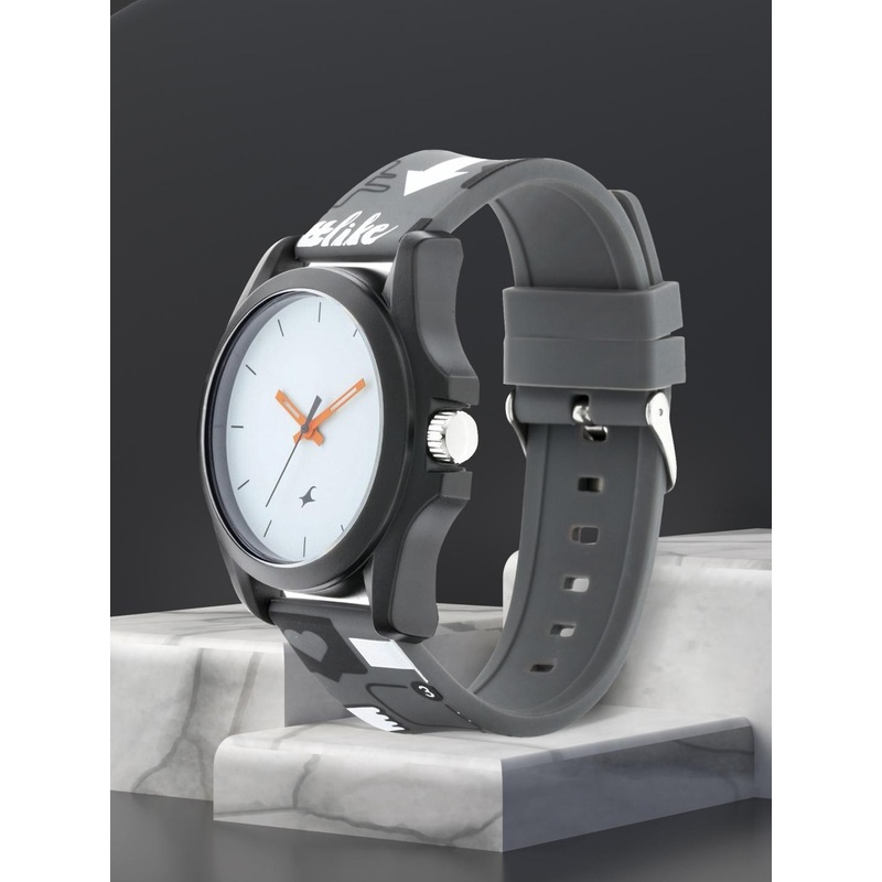 Fastrack Unisex White Dial & Grey Straps TEES-Hashtag Analogue Watch 68011PP04