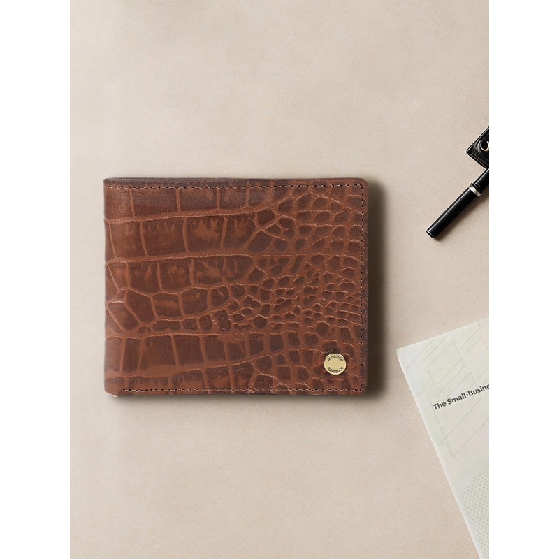 Hidesign Men Tan-Brown Crocodile Skin Textured Leather Money Clip