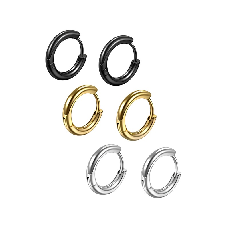 KARISHMA KREATIONS Men Set Of 3 Gold-Plated Stainless Steel Contemporary Hoop Earrings