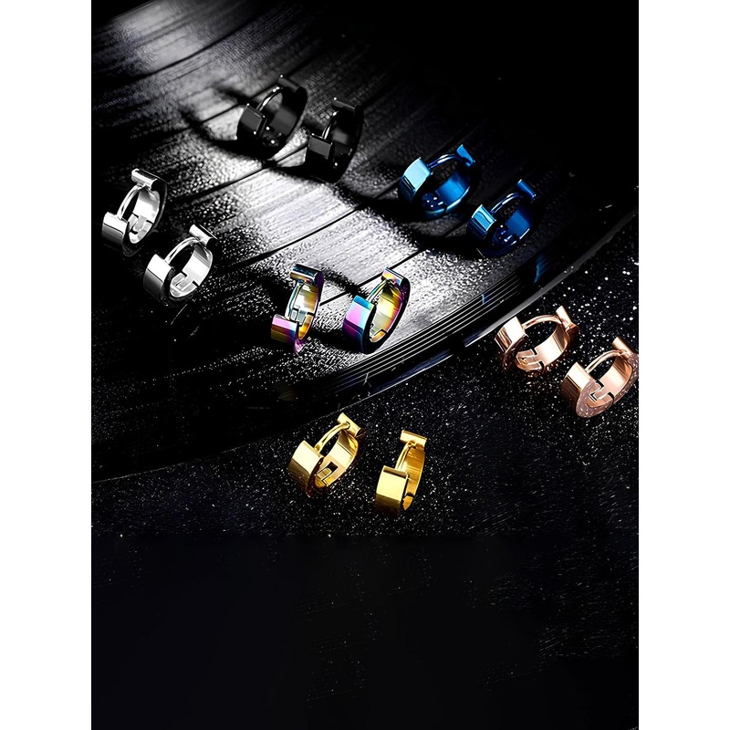 KARISHMA KREATIONS Men Set Of 5 Contemporary Stainless Steel Hoop Earrings