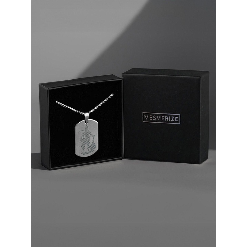 Mesmerize Men Stainless Steel Hanuman Chalisa Micro Carved Tag Pendant With Chain