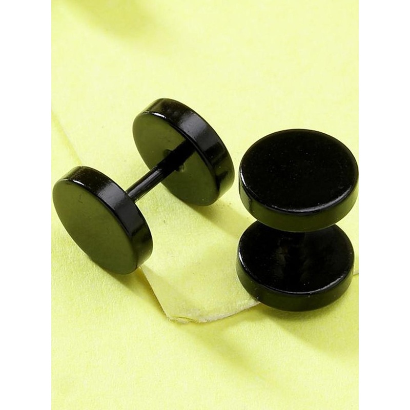 Roadster Men Black Rhodium-Plated Metal Studs Earring