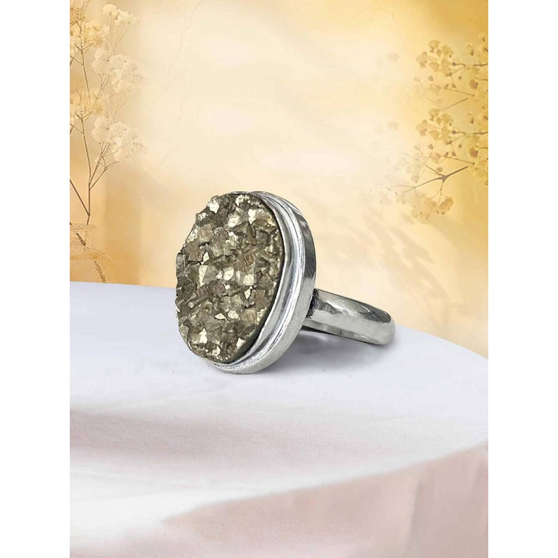 SOLAVA Natural Pyrite Ring for Money & Fame