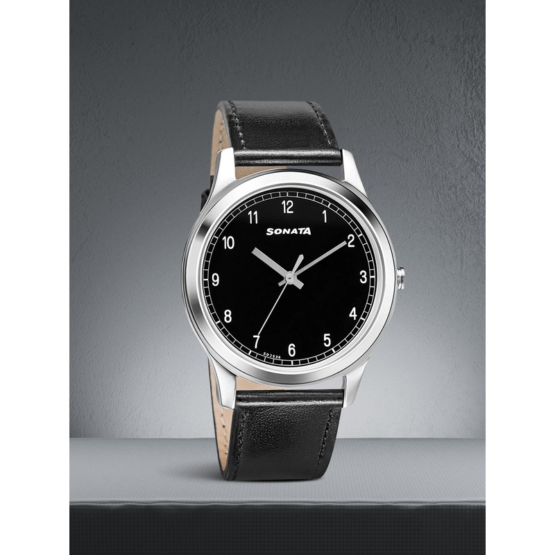 Sonata Men Black Analogue Watch 7135SL02