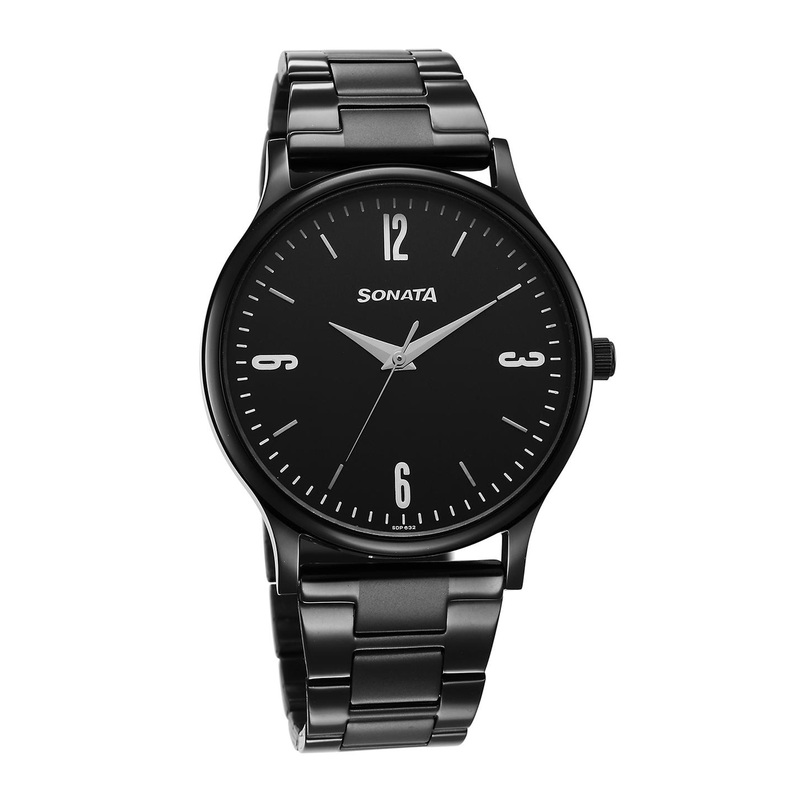 Sonata Men Brass Dial & Stainless Steel Bracelet Style Straps Analogue Watch 77105NM04W