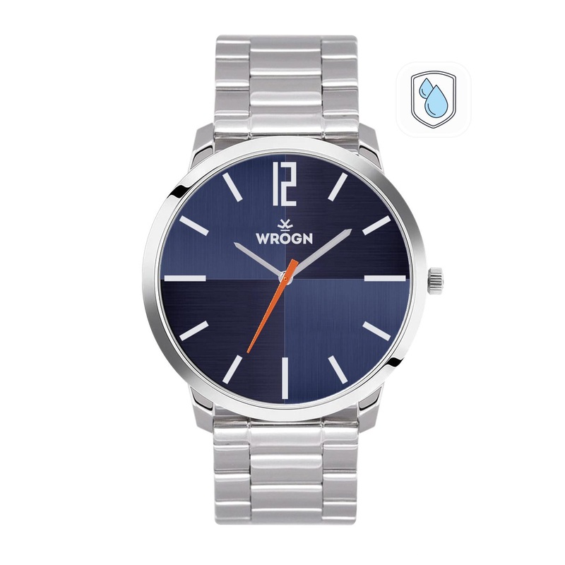 WROGN Men Blue Printed Dial & Steel Toned Stainless Steel Straps Analogue Watch WRG00107A