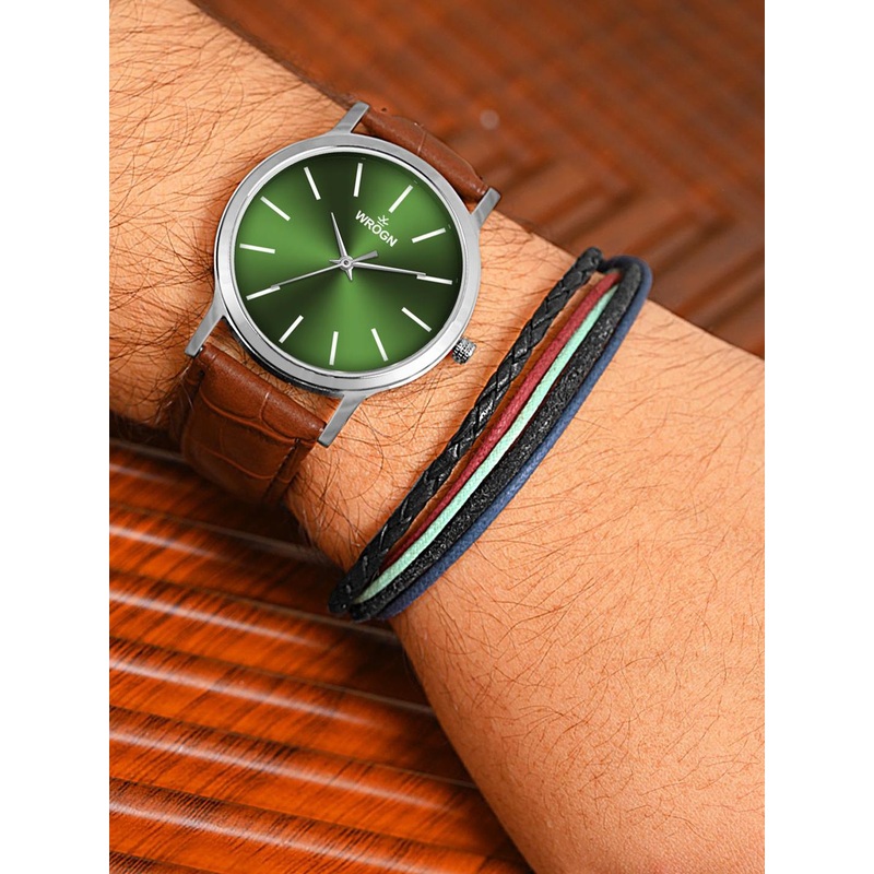 WROGN Men Dial & Leather Bracelet Style Straps Analogue Watch WRNWJ25 Set-21