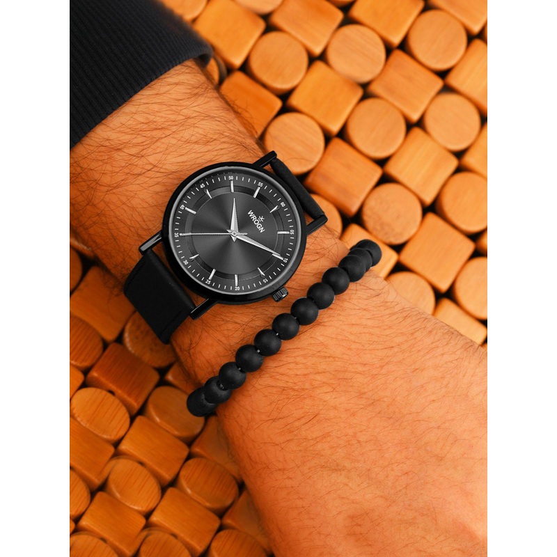 WROGN Men Dial & Leather Bracelet Style Straps Analogue Watch WRNWJ25 Set-60