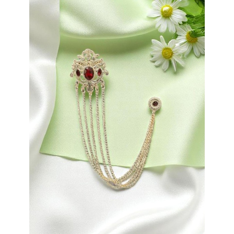 ADORN Men Rhinestone Floral 5 Layer Glittering Rhinestone Studded Chain Brooch