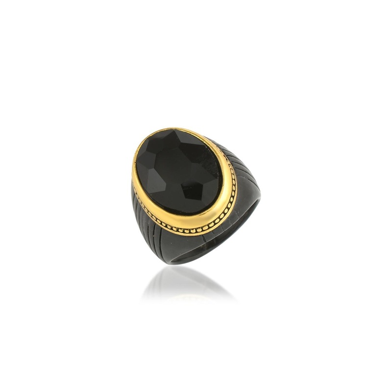 Brass Black Gold Bezel Black Onyx Fashion fingerring Blackstone Men Women