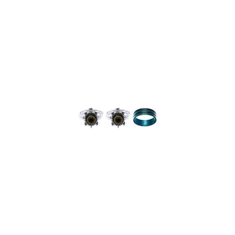 Dynamic Retail Global Set of 3 Rings for Men & Women, Black-Green Alloy Ring ()