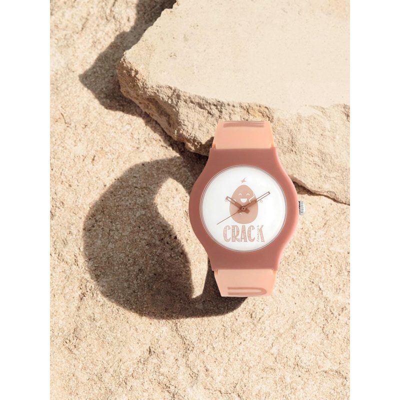 Fastrack Unisex White Printed Dial & Pink Straps Analogue Watch 9915PP68