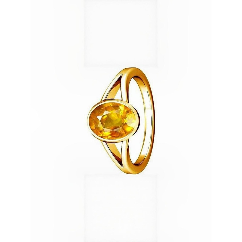 GenZcomplex Gold-Plated Sapphire Pukhraj Gemstone Studded Finger Ring