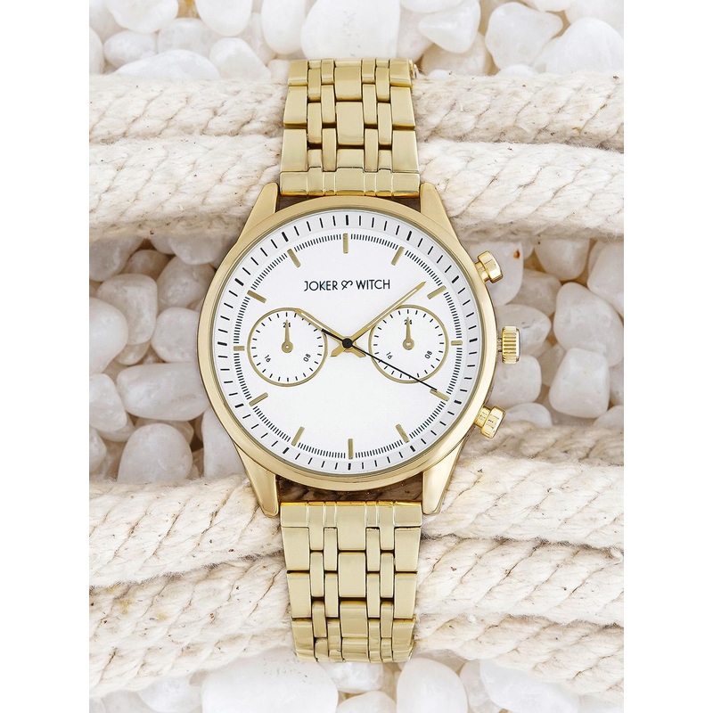 JOKER & WITCH Men White Embellished Dial & Gold Toned Stainless Steel Straps Analogue Watch