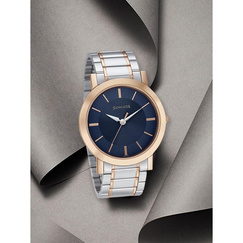 Sonata Men Navy Blue Analogue Watch 77108KM02
