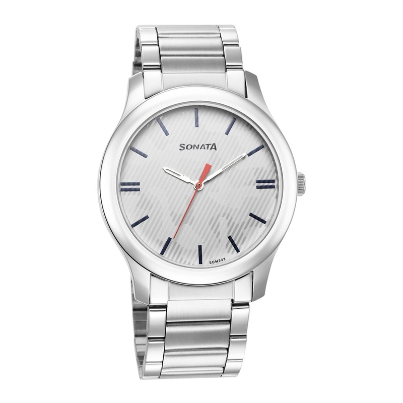 Sonata Men Stainless Steel Bracelet Style Straps Analogue Watch 77106SM07W