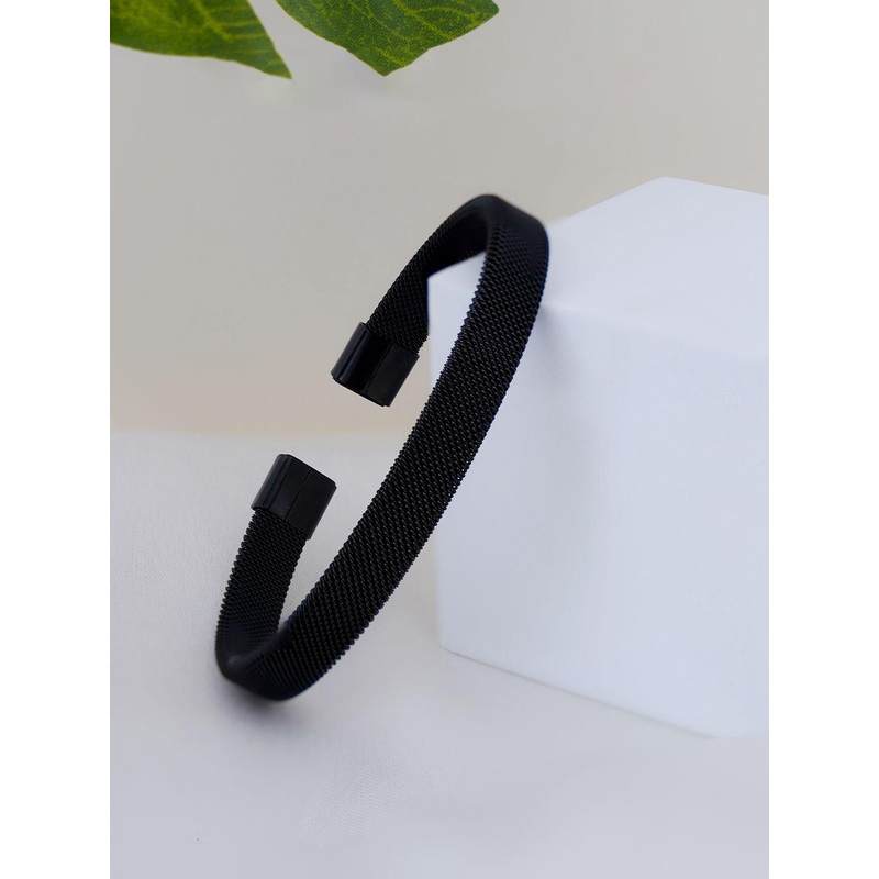 SWASHAA Men Rhodium-Plated Stainless Steel Cuff Bracelet