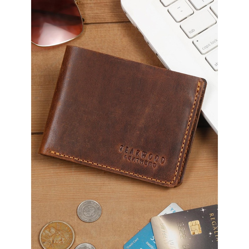 Teakwood Leathers Men Textured RFID Leather Two Fold Wallet