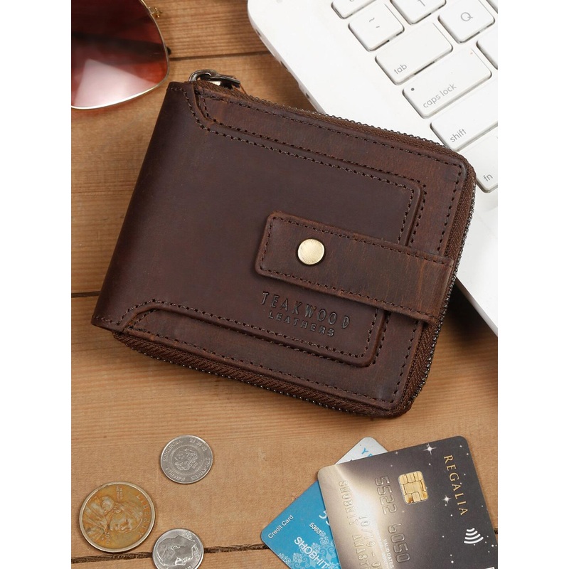 Teakwood Leathers Men Textured RFID Leather Zip Around Wallet