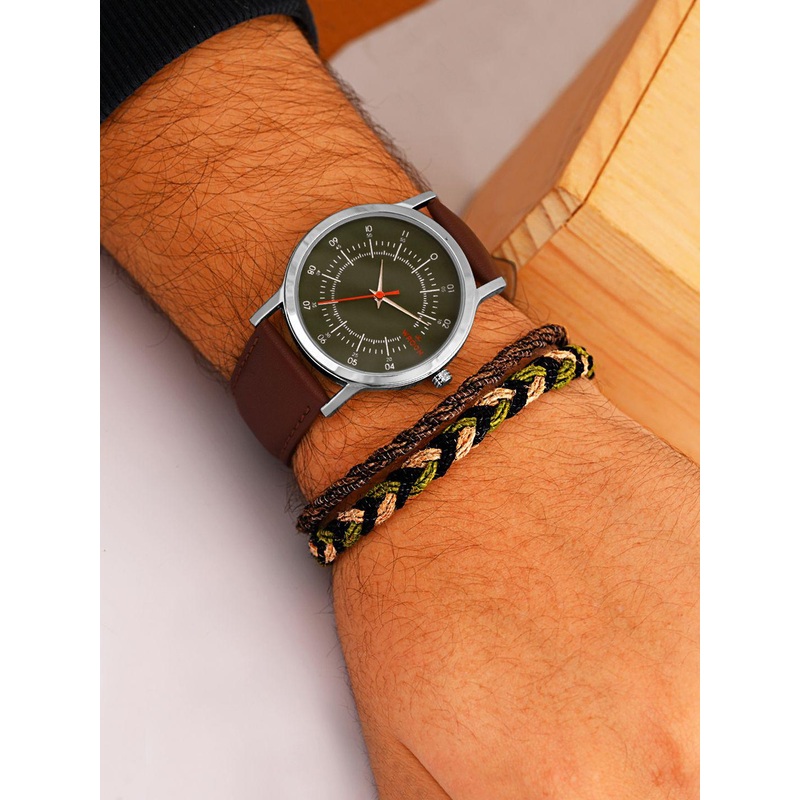 WROGN Men Dial & Leather Bracelet Style Straps Analogue Watch WRNWJ25 Set-42