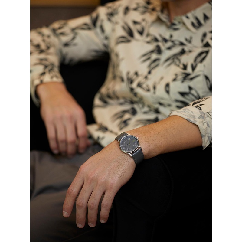 WROGN Men Grey Dial & Grey Leather Straps Analogue Watch WRG00042G-