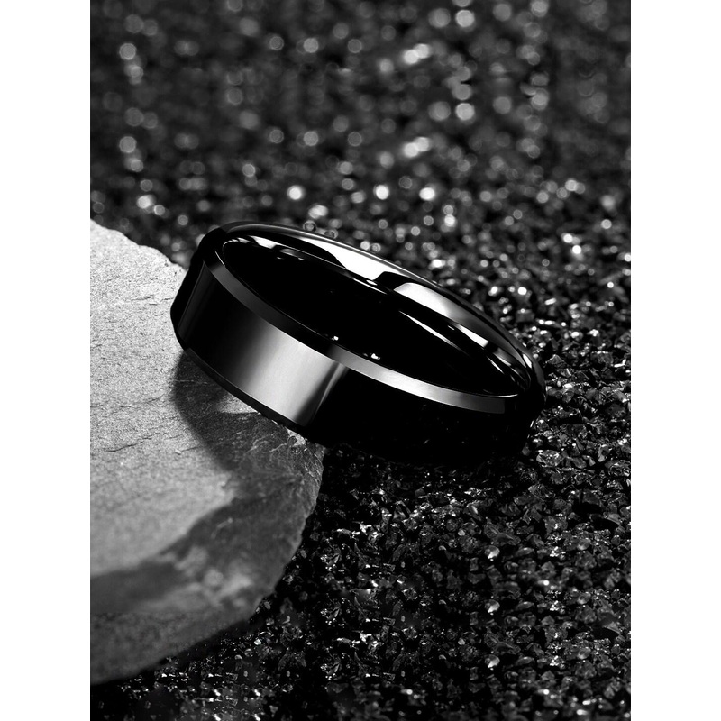 Yellow Chimes Unisex Black-Toned Stainless Steel Band Style Finger Ring