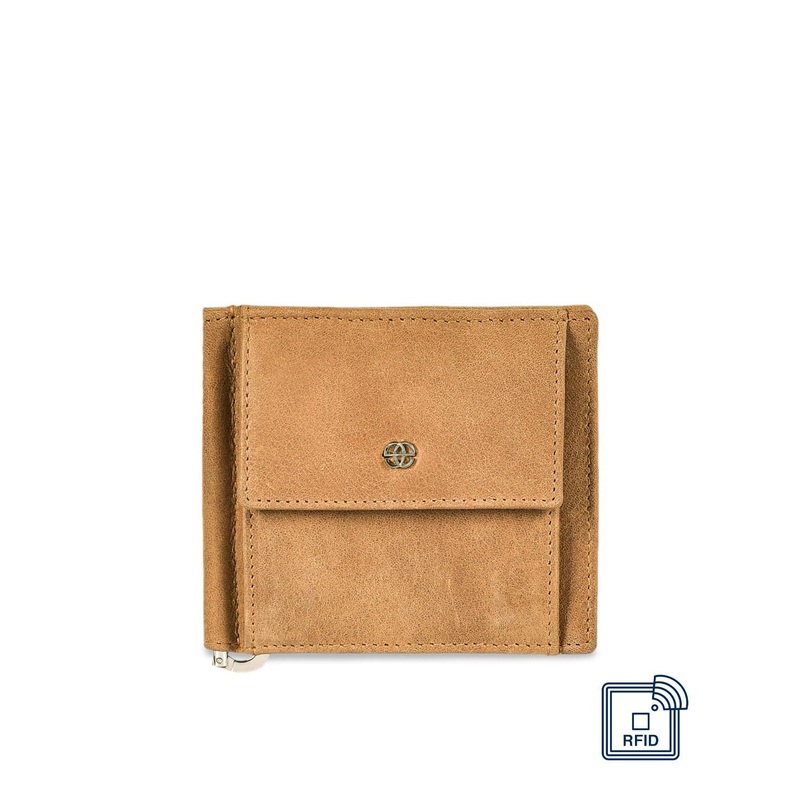 Eske Men Beige Solid Two Fold Leather Wallet