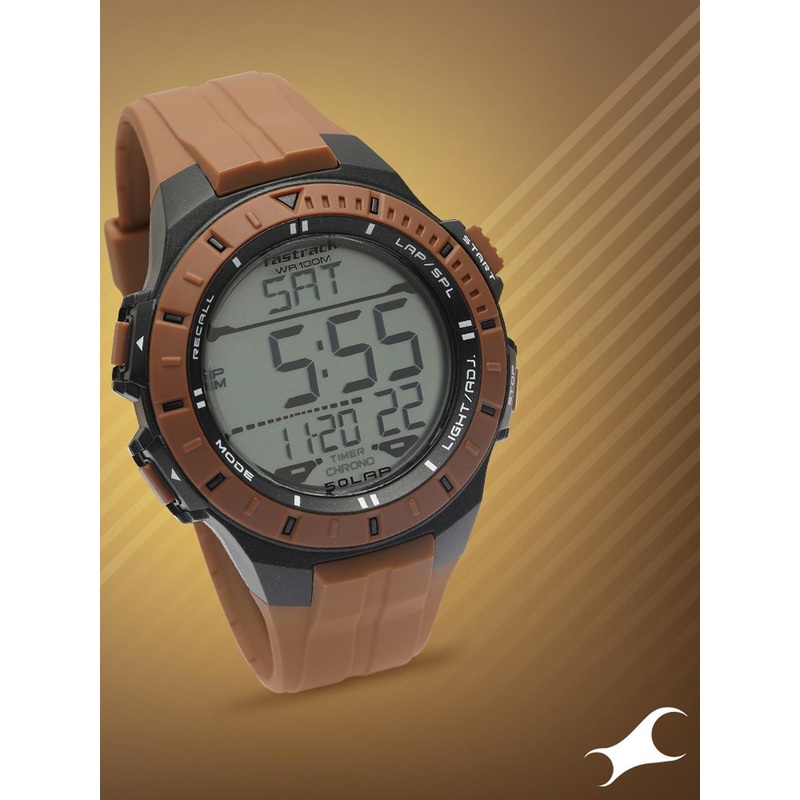Fastrack Men Grey Dial & Brown Straps Digital Watch 38067PP02