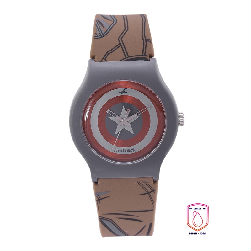 Fastrack Unisex Red & Grey Dial Avengers Captain America Print Analogue Watch 9915PP91