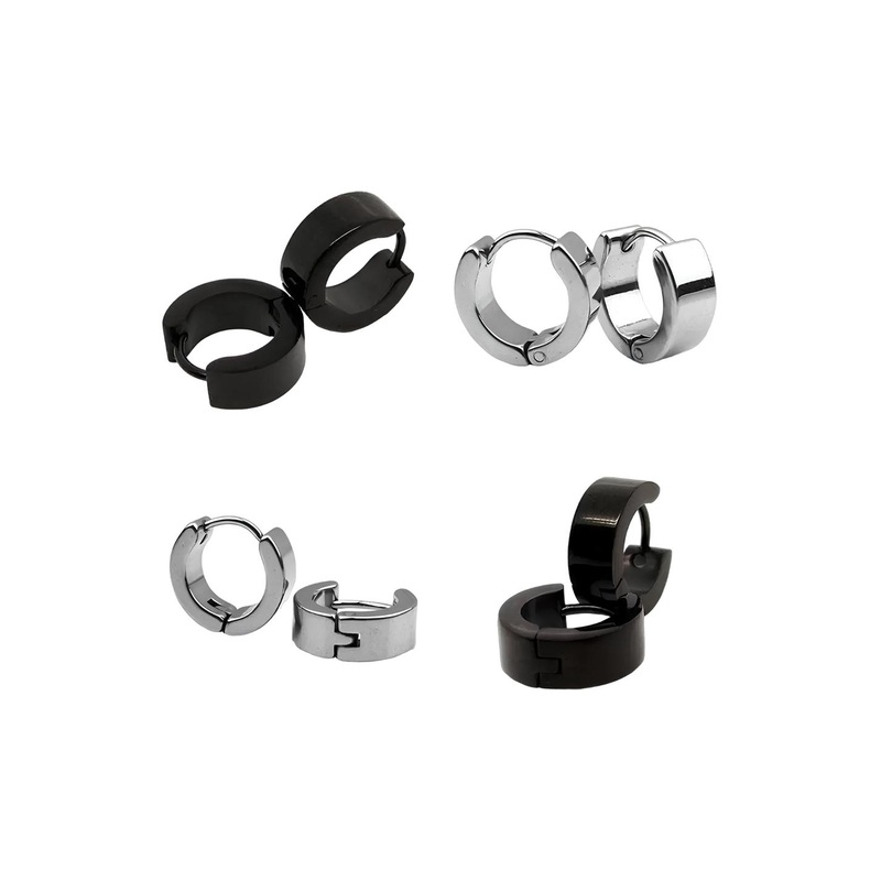 KARISHMA KREATIONS Men Set of 4 Contemporary Stainless Steel Hoop Earrings