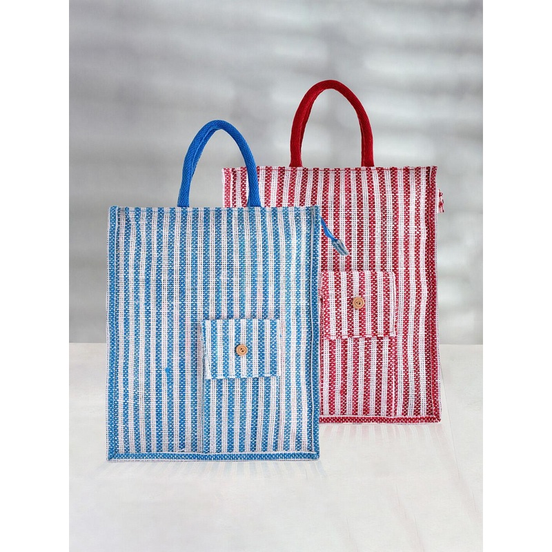 Kuber Industries Set Of 2 Striped Oversized Shopper Tote Bag