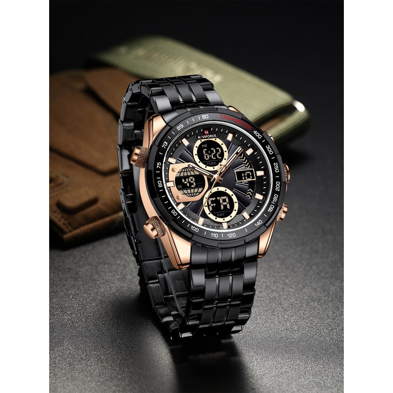 Naviforce Men Dial & Stainless Steel Bracelet Style Straps Analogue Multi Function Watch NF9197S RGBB