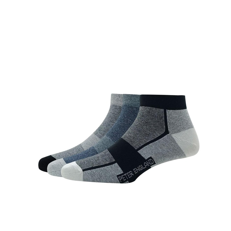 Peter England Men Pack Of 3 Striped  Ankle-Length Socks