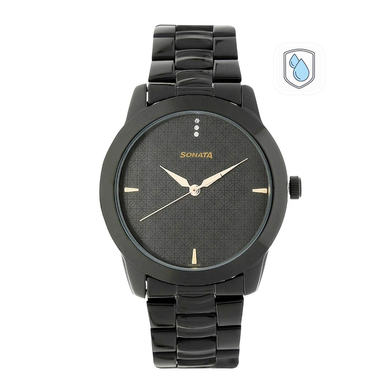 Sonata Men Black Analogue Watch NK7924NM01