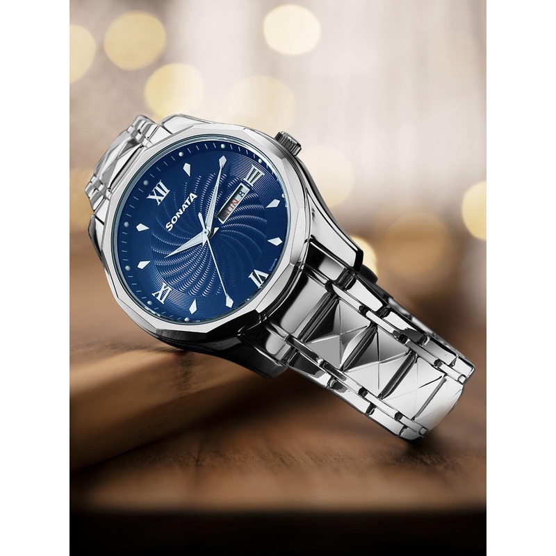 Sonata Men Dial & Stainless Steel Bracelet Style Straps Analogue Watch 77159SM01