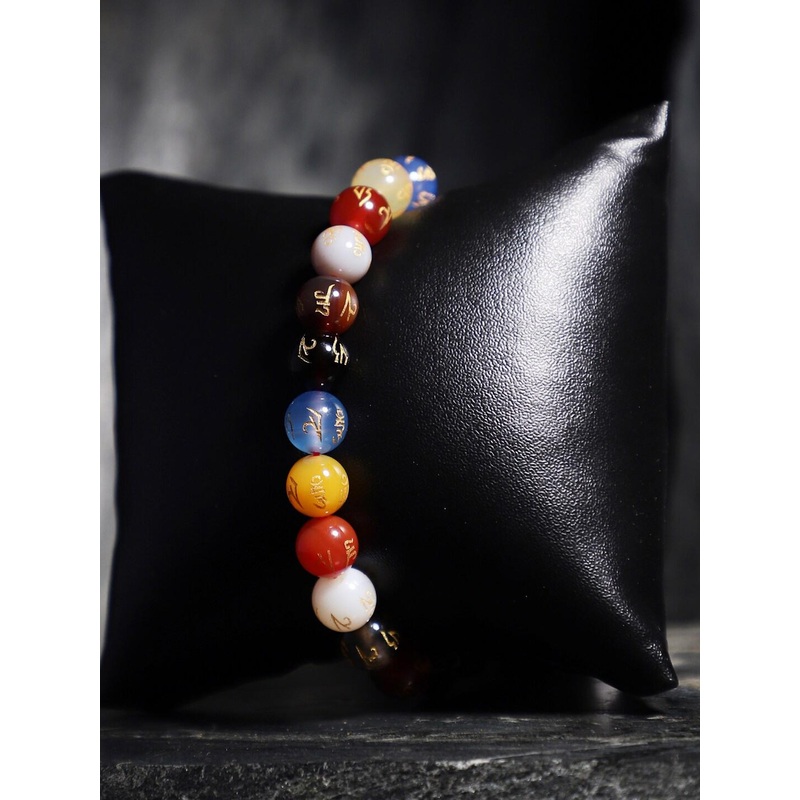 TAG 7 Natural Stone Om Mani Elasticated Slip-On Bracelet
