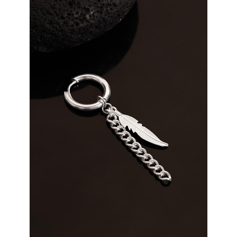 The Roadster Lifestyle Co. Men Rhodium-Plated Hoop Earrings