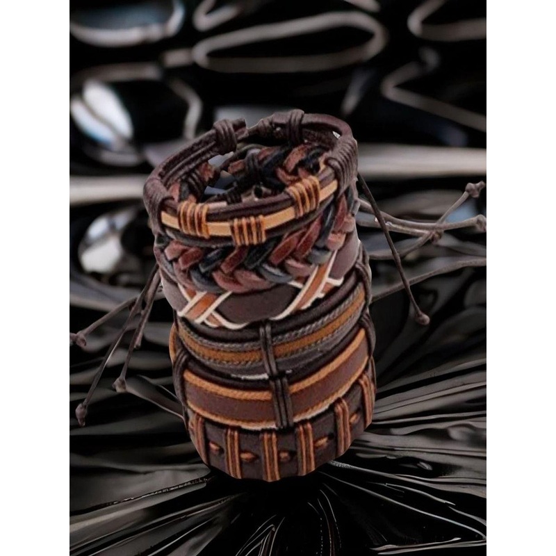 The Roadster Lifestyle Co Men Set Of 6 Multi-String Leather Bracelet