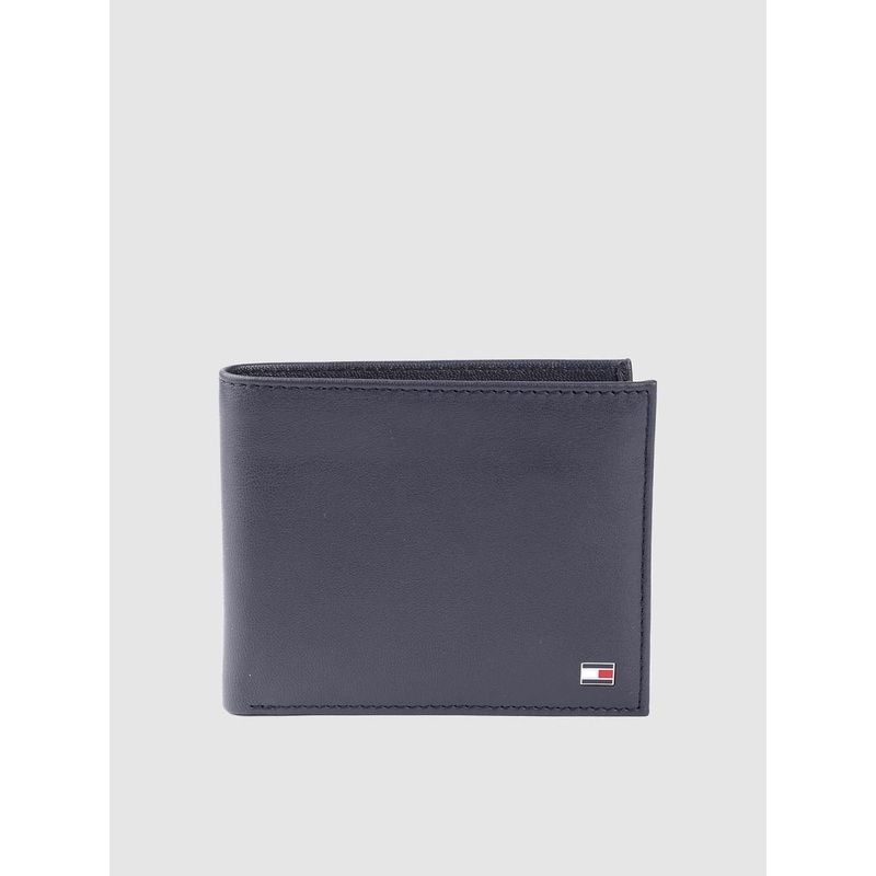 Tommy Hilfiger Men Navy Blue Leather Solid Two Fold Wallet with Detachable Flap